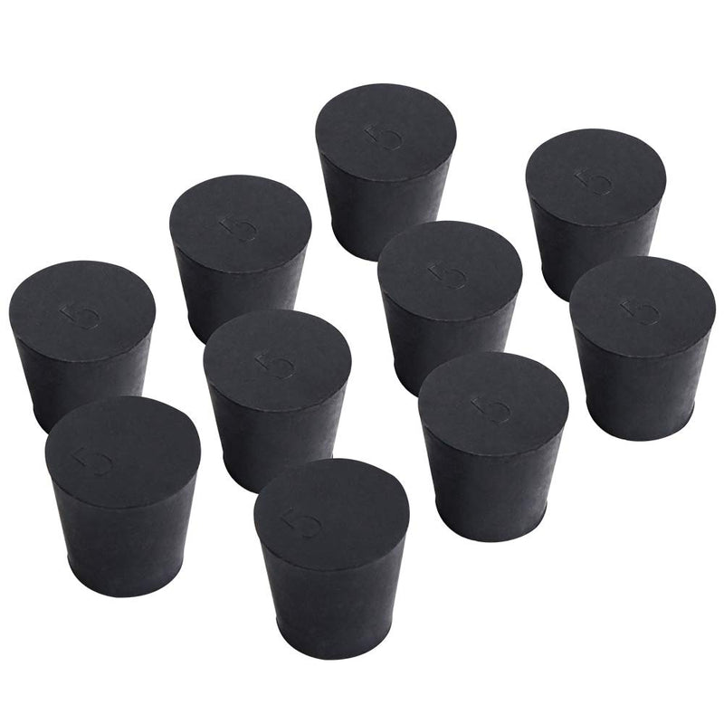 10-Pack (Same Size) Solid Rubber Stoppers - Size #5-29mm (1.14in) x 22mm (0.86in) - 28mm (1.10in) Long - Black Lab Plug