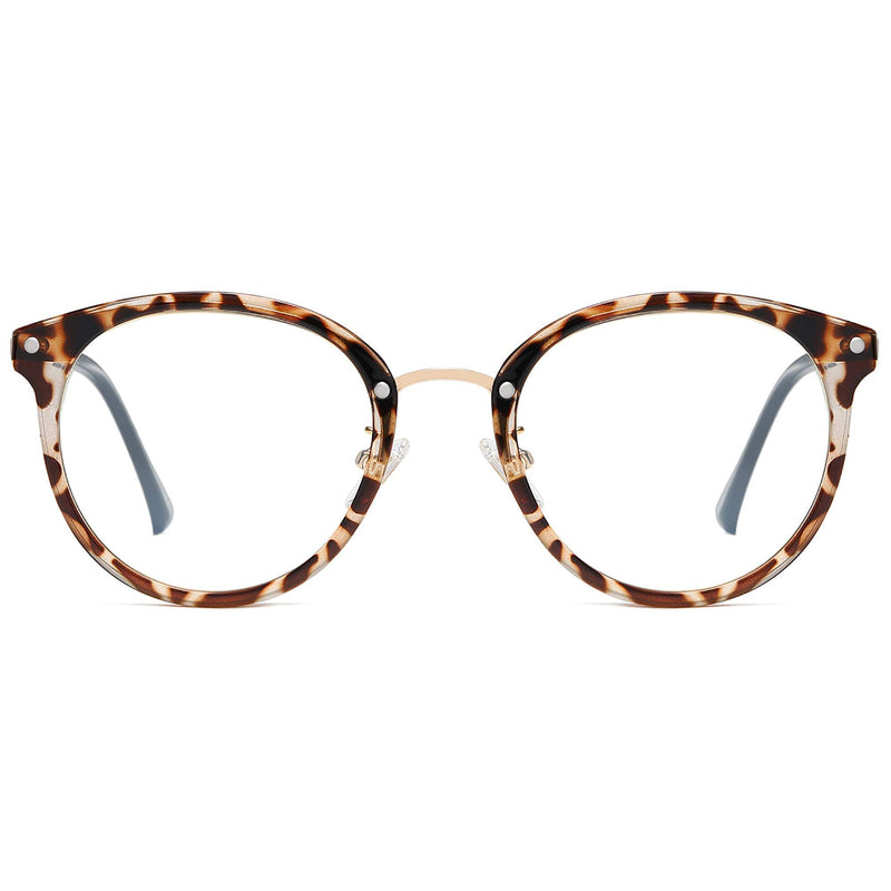 SOJOS Retro Big Round Blue Light Computer Glasses TR90 Eyewear Frame Ashley SJ9001 Leopard