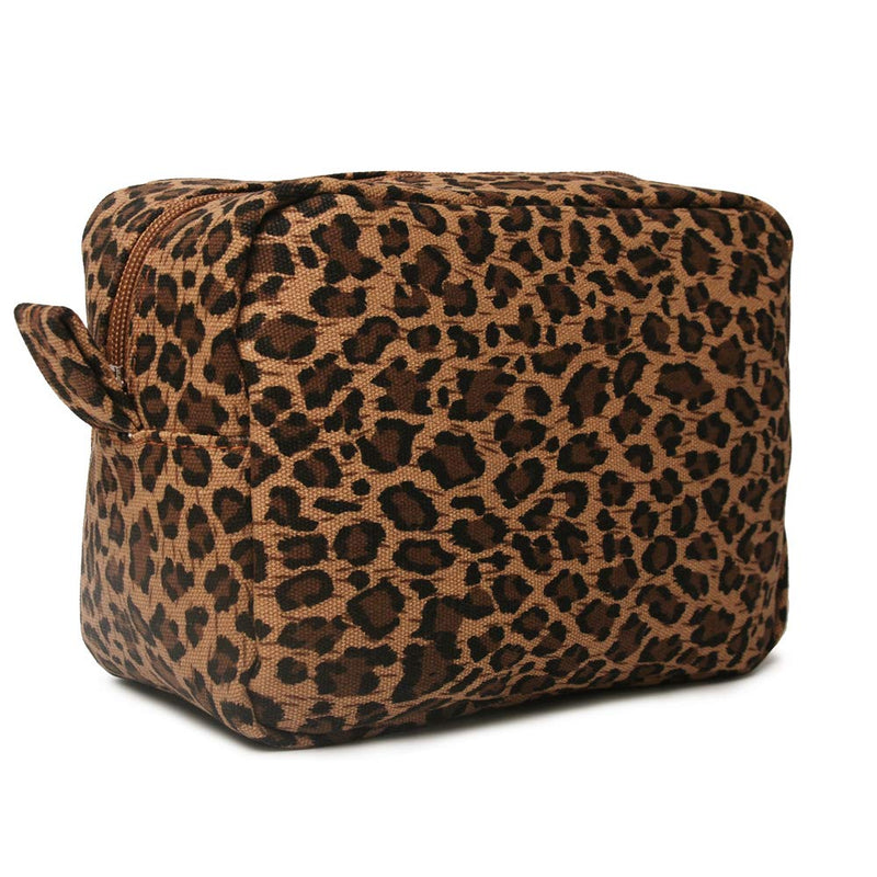 Leopard Cosmetic Bags Large Brown Cheetah Canvas Make Up Bag Purse Lightweight Versatile Travel Toiletry Purse Accessories Organizer Gifts for Women Men Leopard