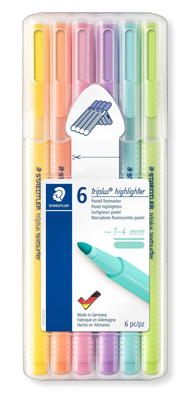 Staedtler triplus textsurfer Pastel Highlighters in Assorted Colors | 6 Pack Mid Highlighters in Easel Box 362 CSB6 1