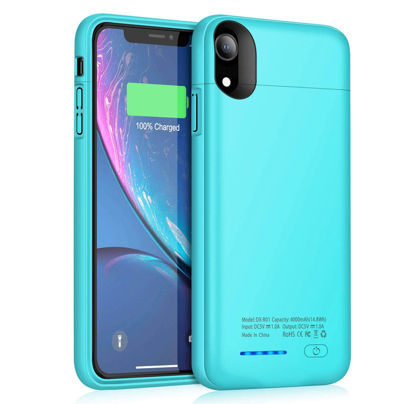 Battery Case for iPhone XR JUBOTY 4000mAh Magnetic Slim Protective Portable Charging Case for iPhone XR Power Bank Rechargeable Battery Charger Case Compatible with Wired Headphones (Blue) Blue