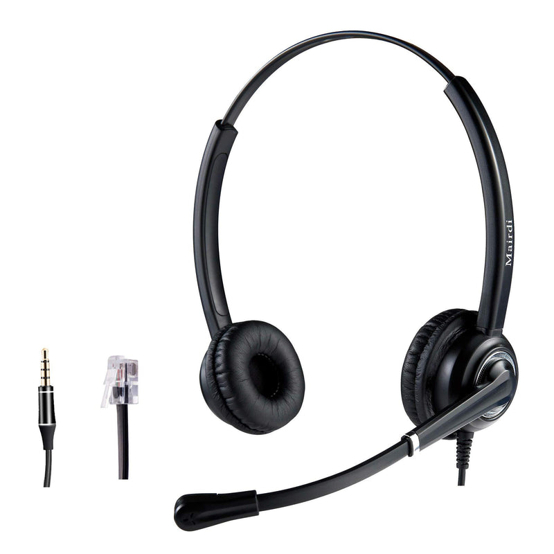 Call Center Headset with Noise Canceling Microphone, Including RJ9 & 3.5mm Connectors for Landline Deskphone and Smartphone PC Laptops, Office Telephone Headset for Yealink Grandstream Snom