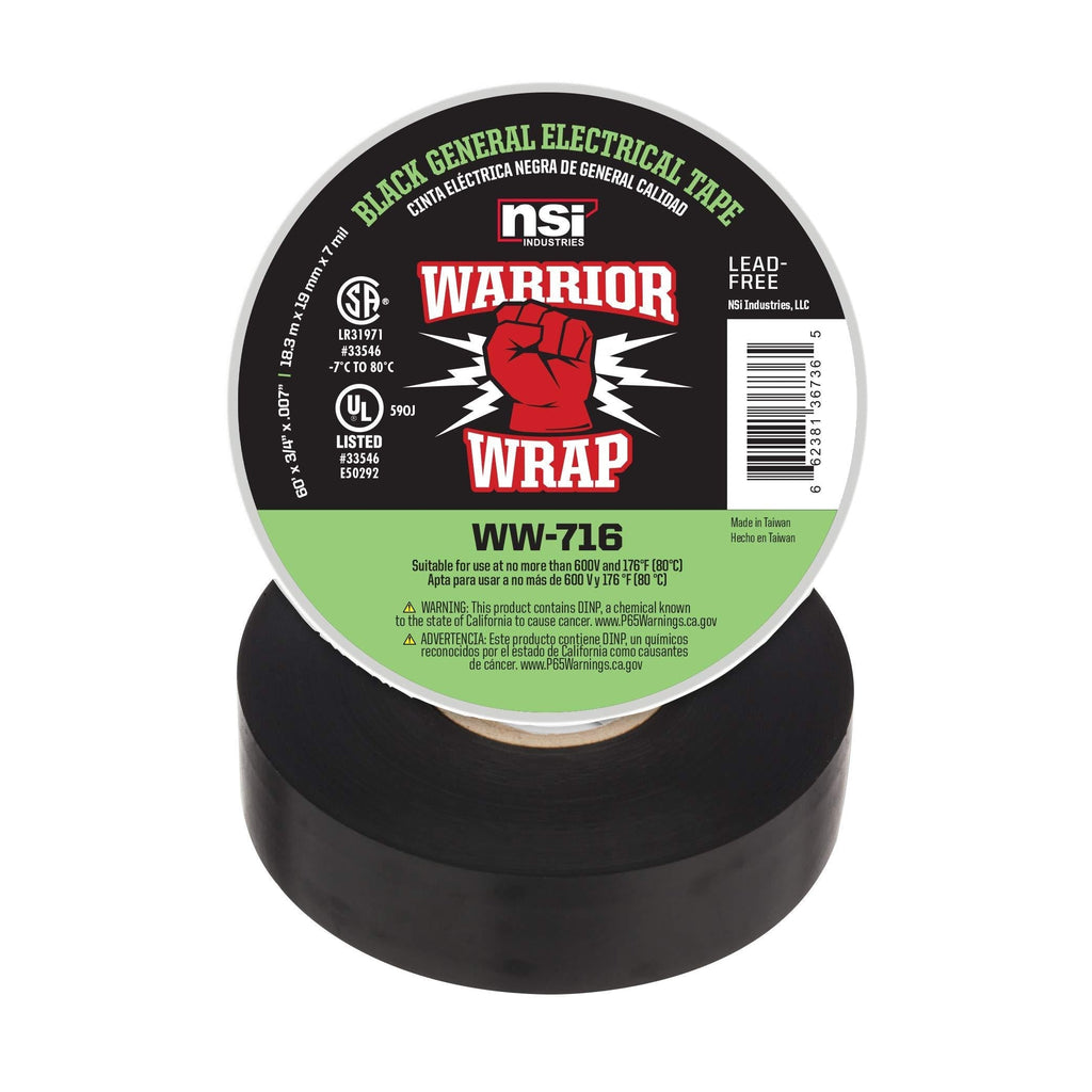 WarriorWrap General 3/4 in. x 60 ft. 7 mil Vinyl Electrical Tape, Black