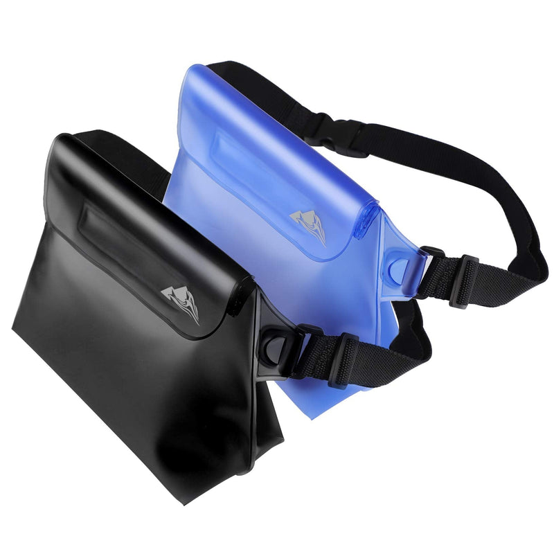 HEETA 2-Pack Waterproof Pouch with Waist Strap, Screen Touchable Dry Bag with Adjustable Belt for Phone Valuables for Swimming Snorkeling Boating Fishing Kayaking Blue & Black