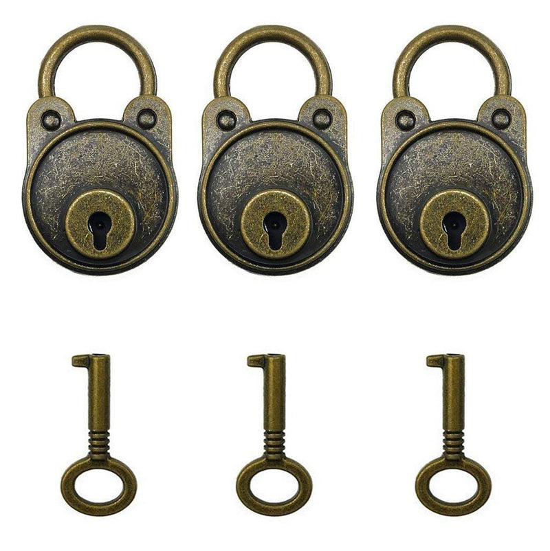 Hyamass 3pcs Vintage Antique Style Mini Archaize Padlocks Key Lock with Keys (Bronze) Bronze