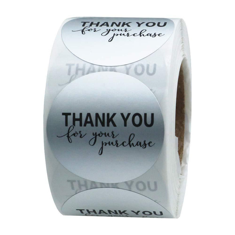 Hybsk Silver Foil Thank You for Your Purchase Stickers 1.5" Round 500 Labels per Roll (Silver)