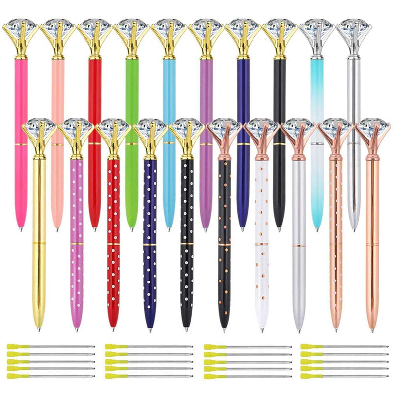 20pcs Diamond Pens Cute Ballpoint Pens Retractable Metal Crystal Pens with 20pcs Replacement Refills, for Office Supplies, Decorations, Women Gifts