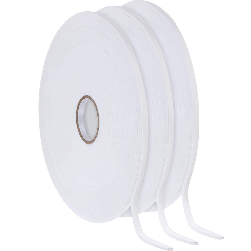 3 Rolls Foam Mounting Tape White PE Double Sided Foam Tape Foam Adhesive Tape (1/4 Inch Wide by 32.8 Feet Long Each Roll) 1/ 4 Inch Wide by 32.8 Feet Long Each Roll