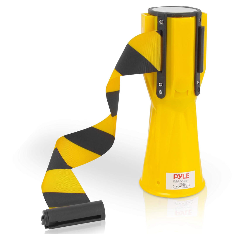 Pyle Retractable Traffic Cone Hazardous Caution Tape Style, Warning/Emergency Belt, Magnetic & Weather Resistant Design, Interlocking w/Multiple Units & Indoor/Outdoor Use PCNTP16, Black Single Pack