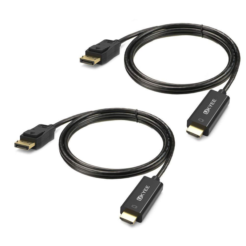 Displayport to HDMI Cable 6 feet 2-Pack, UKYEE Display Port (DP) to HDMI Adapter 6ft Male to Male Cord Converter for PCs to HDTV, Monitor, Projector.