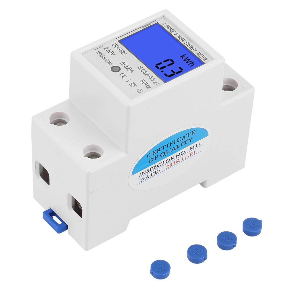 Digital Energy Meter, DDS528 5-32A 230V 50Hz LCD Display Single Phase Energy KWh Meter Kilowatt Hour kwh Meter 35mm DIN Rail Mounting