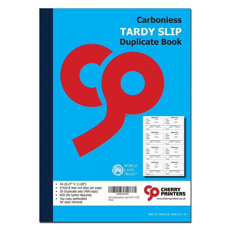 Cherry Easy Removal Fold and Tear Tardy Slip Book with Carbonless Copies / 400 (3.89 x 2.92 Inches) Slips Per Book