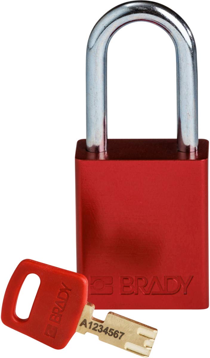 Brady SafeKey Lockout Padlock - Aluminum - Red - 1.5" Steel Shackle Vertical Clearance - Keyed Different