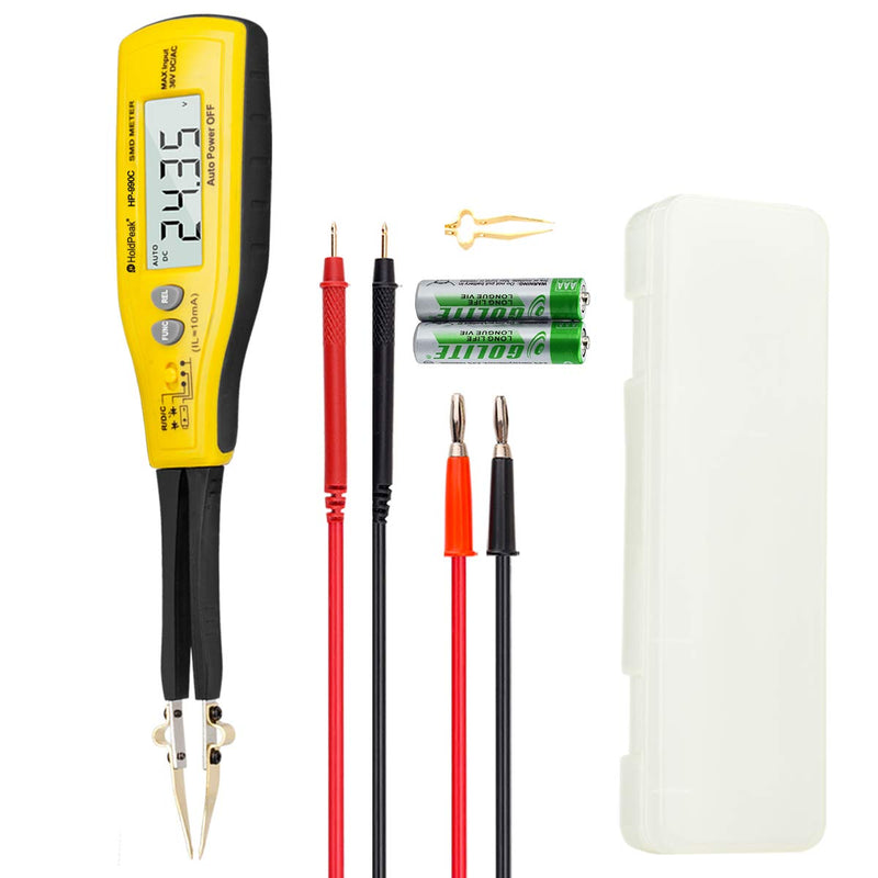 HoldPeak Digital Smart SMD Tester 6000 Counts HP-990C DMM Handheld Resistance Capacitance Tester,Digital Multimeter Auto Scan with Spare Test Pins (Battery Included) 1-990C Handheld SMD METER