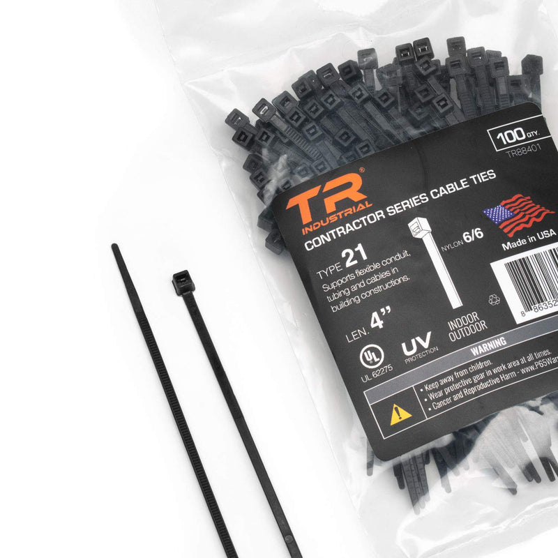 TR Industrial Contractor Series UV Cable Ties (100-Piece), 4", Type 21, Made in USA 4"