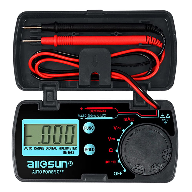 allsun Mini Auto Range Digital Multimeter AutomotiveTester AC DC Volt AMP OHM LCD Voltmeter Ammeter Tester Tool Auto Power Off Data Hold EM3082