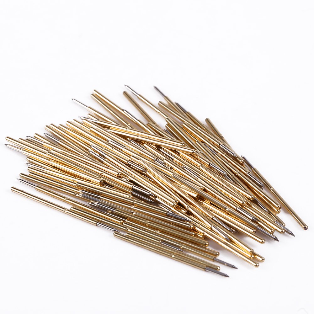 Test Probe Set, 100Pcs Metal Spring Test Probe Pin Pressure Insulated Quick Piercing Test Probe Cone Needle Round Pogo Pin Tools P50-J1/P50-B1/P75-B1/P75-E2/P100-E2 0.68mm