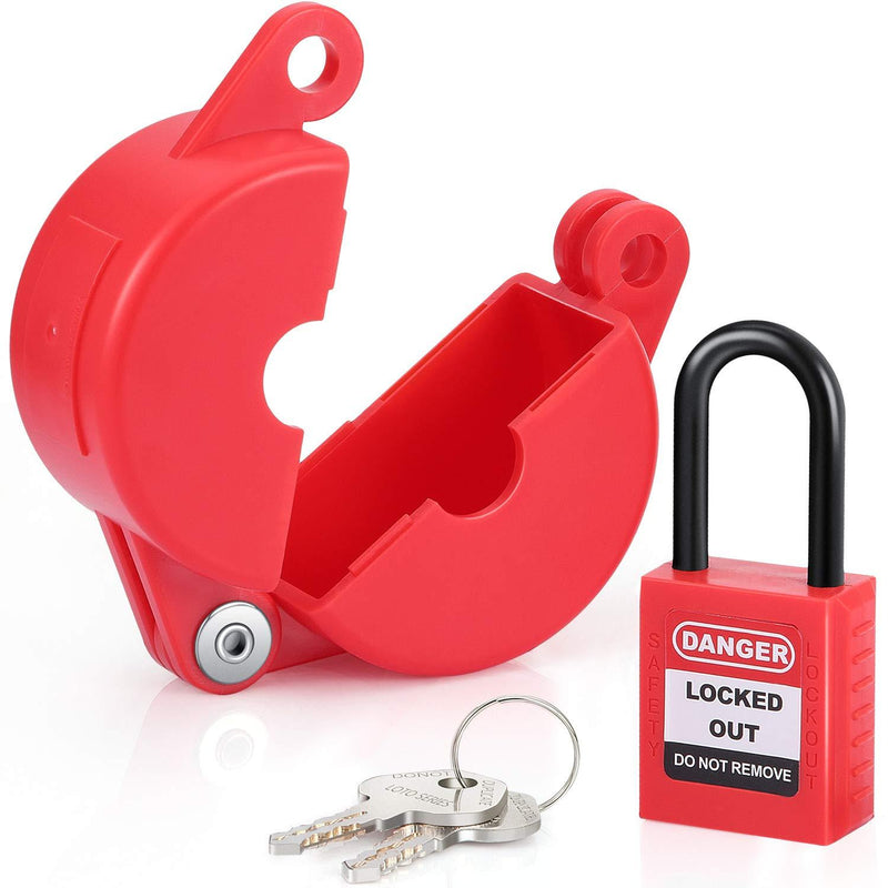 Valve Lockout and Safety Padlock Combination Oil Gas Valve Lock Natural Gas Valve for Chemical Industry, 1-2.5 inch, Red
