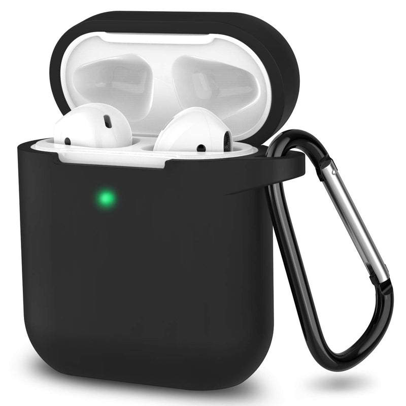 AirPods Case, Full Protective Silicone AirPods Accessories Cover Compatible with Apple AirPods 1&2 Wireless and Wired Charging Case(Front LED Visible),Black A-Black