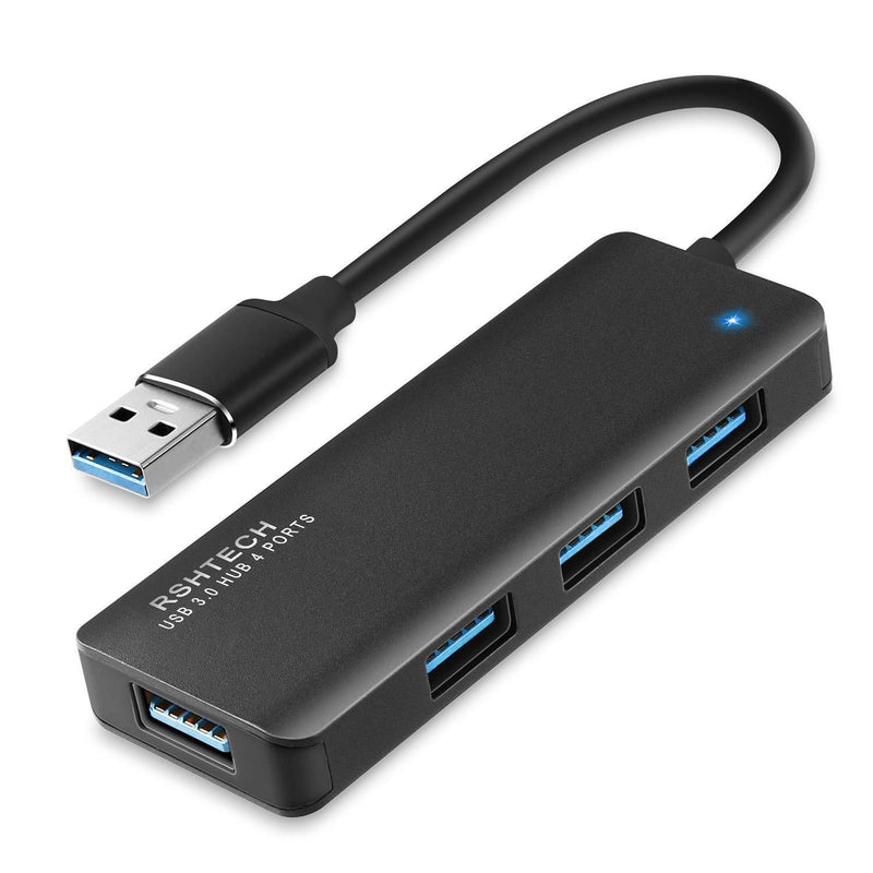 USB Hub 3.0 Splitter RSHTECH Aluminum USB Port Expander Ultra Slim 4 Port USB 3.0 Data Hub for Laptop and PC Black (RSH-336B) Full Black USB 3.0 hub