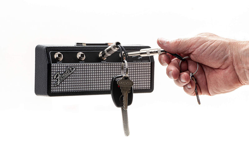 Licensed Fender Jack Rack- Wall mounting guitar amp key holder, includes 4 guitar plug keychains and 1 wall mounting kit. Quick and easy installation.