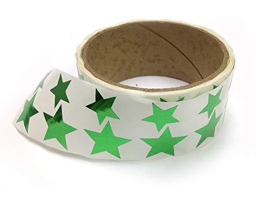 Metallic Foil Star Stickers, Assorted Sizes, ¾” and 1” - 450 Labels per Roll with perf on roll After Every 10 Labels (Green) Green