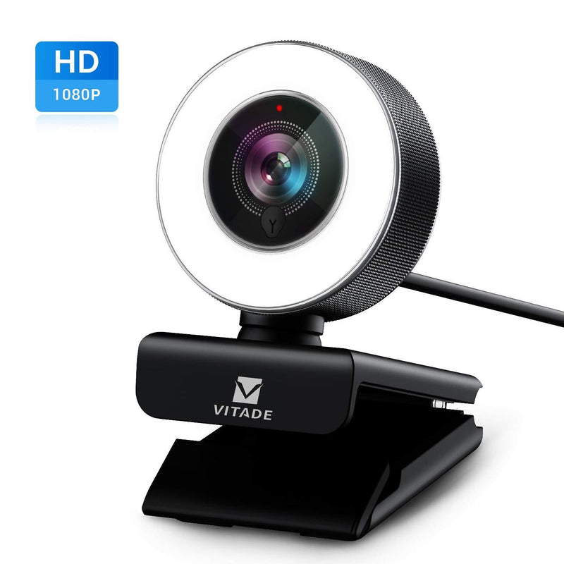 PC Webcam for Streaming HD 1080P, Vitade 960A USB Pro Computer Web Camera Video Cam for Mac Windows Laptop Conferencing Gaming Webcam with Ring Light & Microphone