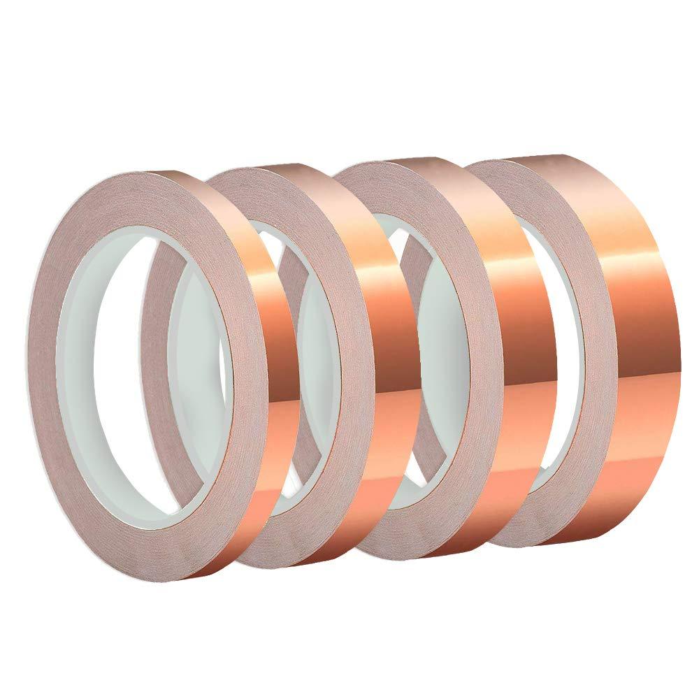 4 Sizes Copper Foil Tape,Conductive,Copper Tape Single-Sided Adhesive for EMI Shielding,Paper Circuits,Electrical Repairs,Grounding(5/6/8/10mm)