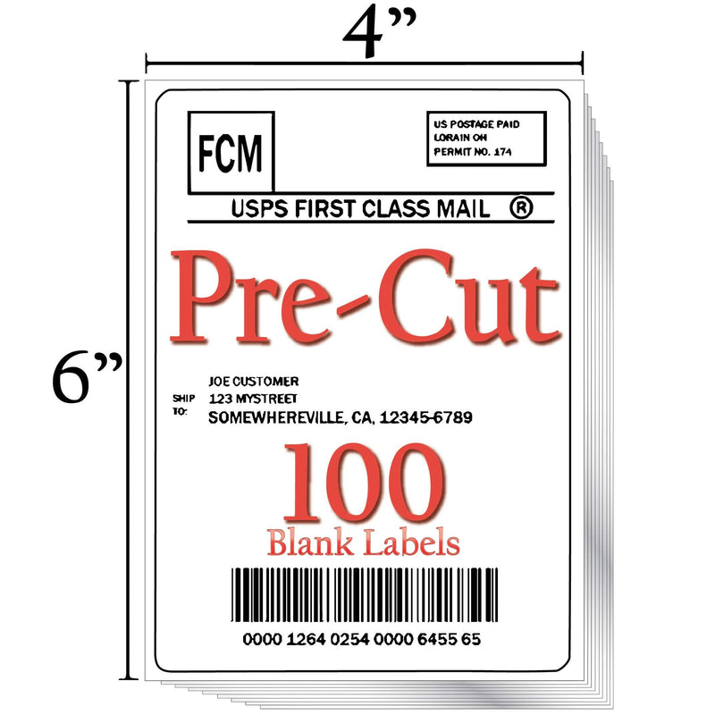 JETZAP Pre-Cut 4” x 6” [15x10cm] Laser/Ink Jet Printer White Shipping Labels Load-Ready [Not in Sheets] Adhesive Sticker Matte Opaque Smudge-Free Jam-Free All Printer Compatible Labels - 100 Pack