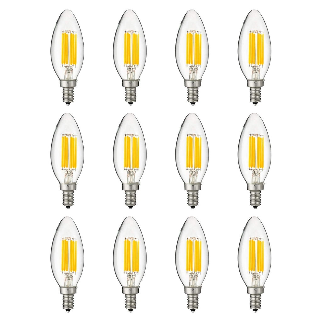 Sunlite 41230 LED Filament B11 Torpedo Tip Chandelier Light Bulb 5 Watts (60 W Equivalent), 600 Lumens, Candelabra E12 Base, Dimmable, UL Listed, 12 Pack, 4000K-Cool White