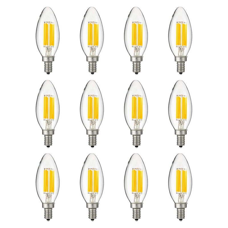 Sunlite 41230 LED Filament B11 Torpedo Tip Chandelier Light Bulb 5 Watts (60 W Equivalent), 600 Lumens, Candelabra E12 Base, Dimmable, UL Listed, 12 Pack, 4000K-Cool White