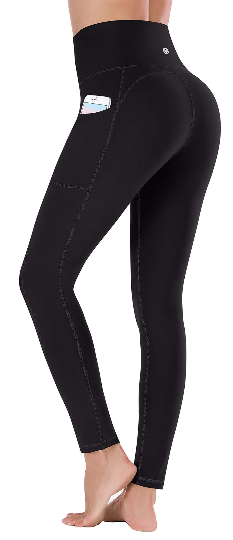 Ewedoos Women's Yoga Pants with Pockets - Leggings with Pockets, High Waist Tummy Control Non See-Through Workout Pants Black X-Small