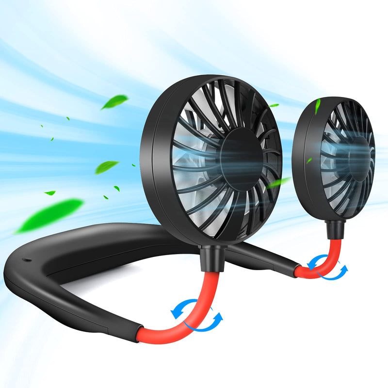 Portable Neck Fan Rechargeable Personal Hand-Free Fan Mini USB Wearable Neckband Sport Fan, 3 Speed Adjustable, 360 Degrees Free Rotation Perfect for Working, Traveling,Office, Reading (Black) Black