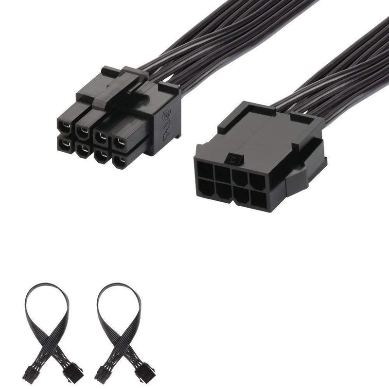 J&D 8 Pin PCI Express Power Extension Cable (2 Pack), Durable PCIe Power Extension Cable, 12 inch Black - 2 Packs
