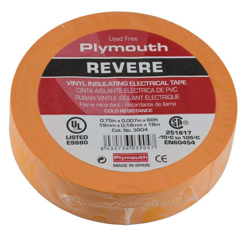 NTE Electronics-3903 Plymouth Revere General Purpose Electrical Tape, Orange .75" x 60' 7mil 600V