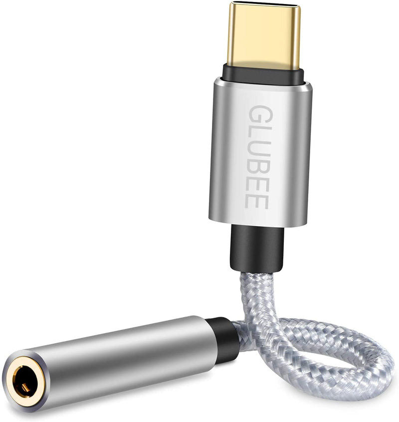 GLUBEE USB C to 3.5MM Headphone Jack Adapter, USB C to Audio, USB Type-C to 3.5MM Adapter Braided Nylon Cable DAC Adapter Compatible with Most USB-C Smart Phones 1 pcs