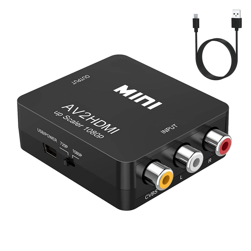 RCA to HDMI,AV to HDMI Converter,ABLEWE 1080P Mini RCA Composite CVBS Video Audio Converter Adapter Supporting PAL/NTSC for TV/PC/ PS3/ STB/Xbox VHS/VCR/Blue-Ray DVD Players Black