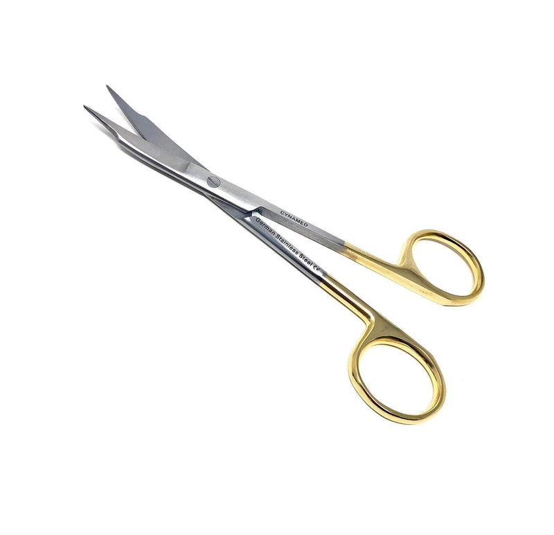 Goldman Fox Scissor 13 cm - Super Cut Sharpness - Premium Quality German Stainless Steel - Gold Handles by Cynamed (Curved Blades) … (Curved Blades)