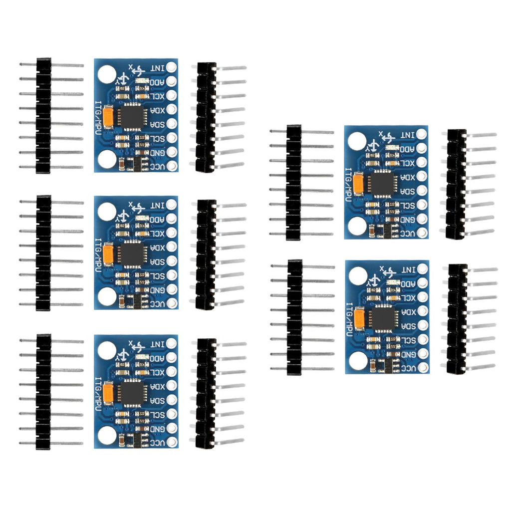 5 Pcs GY-521 MPU-6050 MPU6050 Module,6 DOF MPU-6050 3 Axis Accelerometer Gyroscope Sensor Module 16Bit AD Converter Data Output IIC I2C DIY Kit for Arduino (5PCS) 5PCS