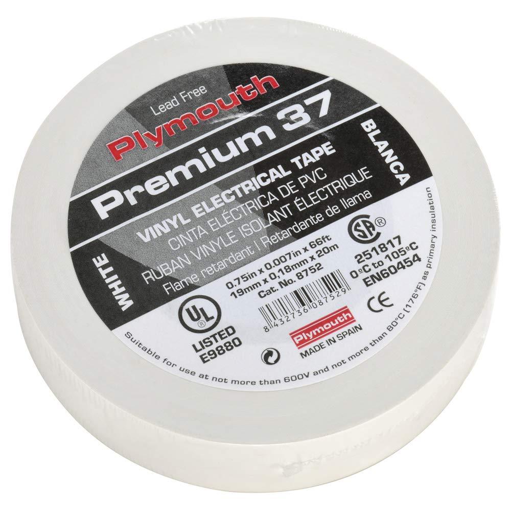 Plymouth Premium 37 Vinyl Electrical Tape.75" x 66' White 7mil 600V