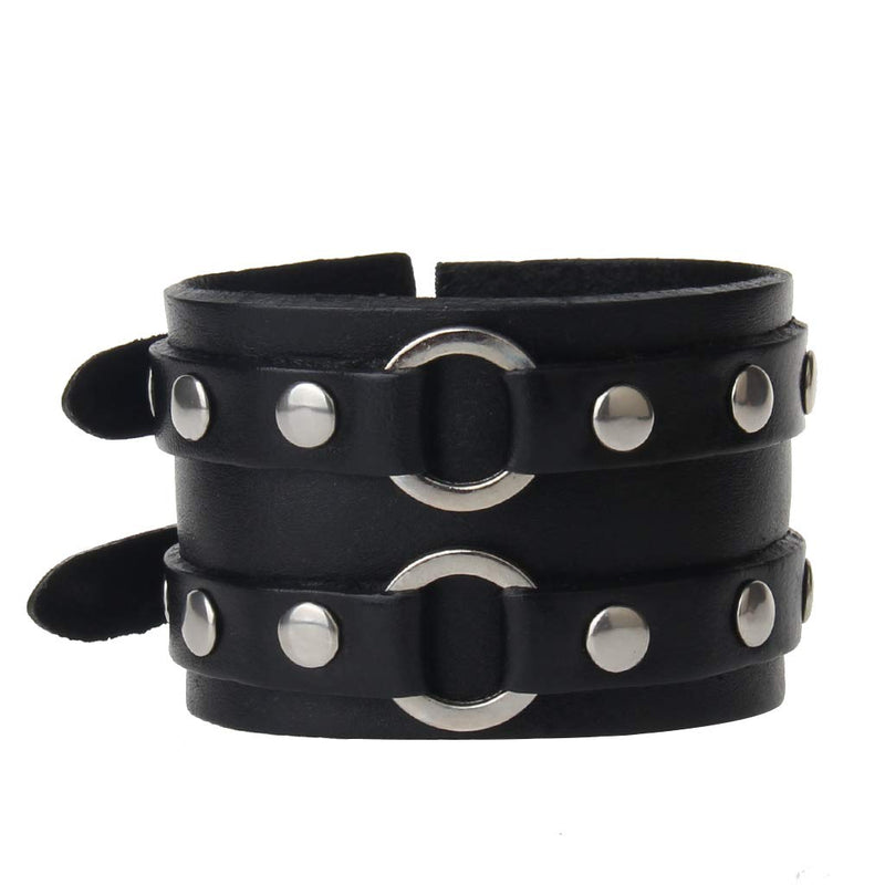 GelConnie Punk Leather Cuff Bracelet Adjustable Straps Wrap Bracelets Arm Armor Cuff Gothic Leather Wristbands for Men, Women Round Parts Leather Wristband-Black
