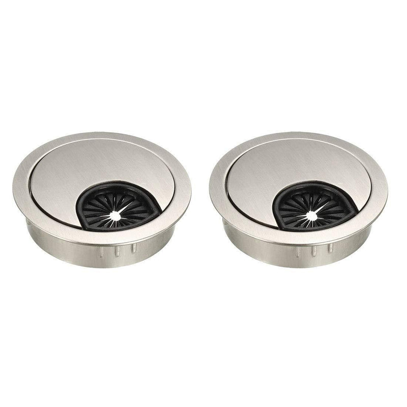 uxcell Cable Hole Cover, 2" Zinc Alloy Desk Grommet for Wire Organizer, 2 Pcs (Wire Drawing, Silver) 2 Inch Brushed Silver