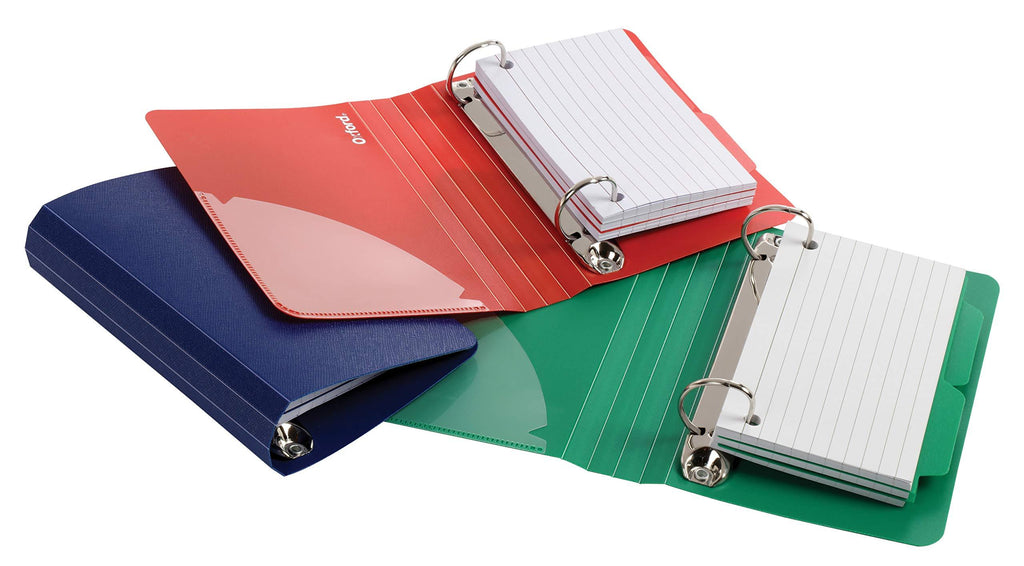 Oxford Index Card Binder with Dividers, 3" x 5", Color Will Vary, 50 Cards,1 Binder (73570),Assorted (Blue, Green, Red) 3" x 5"