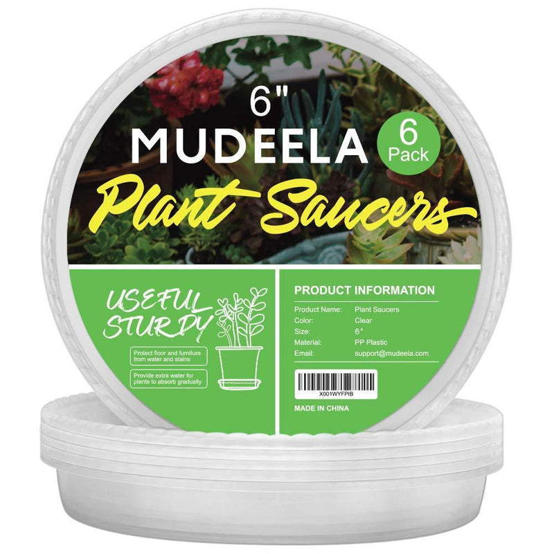 MUDEELA 6 Pack of 6 inch Plant Saucer, Durable Plastic Plant Trays for Indoors, Clear Plastic Flower Plant Pot Saucer, Made of Thicker, Stronger Plastic, with Taller Design 6" - 6 Pack