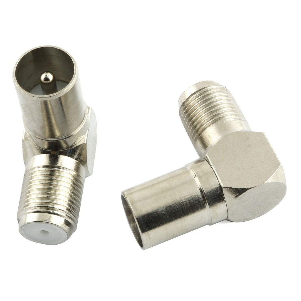 RuiLing 2PCS 90 Degree Copper F Type Female Screw Plug to PAL Male 9.5mm TV Aerial Satellite Antenna RF Coax Coaxial Connector Adaptor L Shape