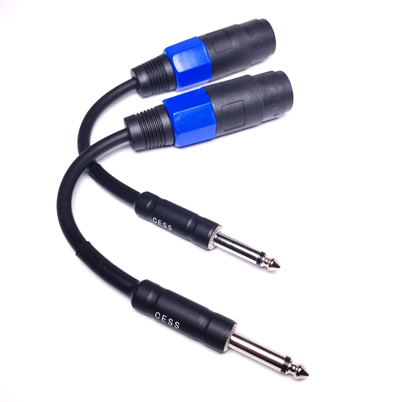 CESS-010 Speakon Female Connector To 1/4 TS Male Adapter Patch Speaker Cable 6 Inches - Female Speak-on Jack To 6.35mm TS Plug - 2 Pack
