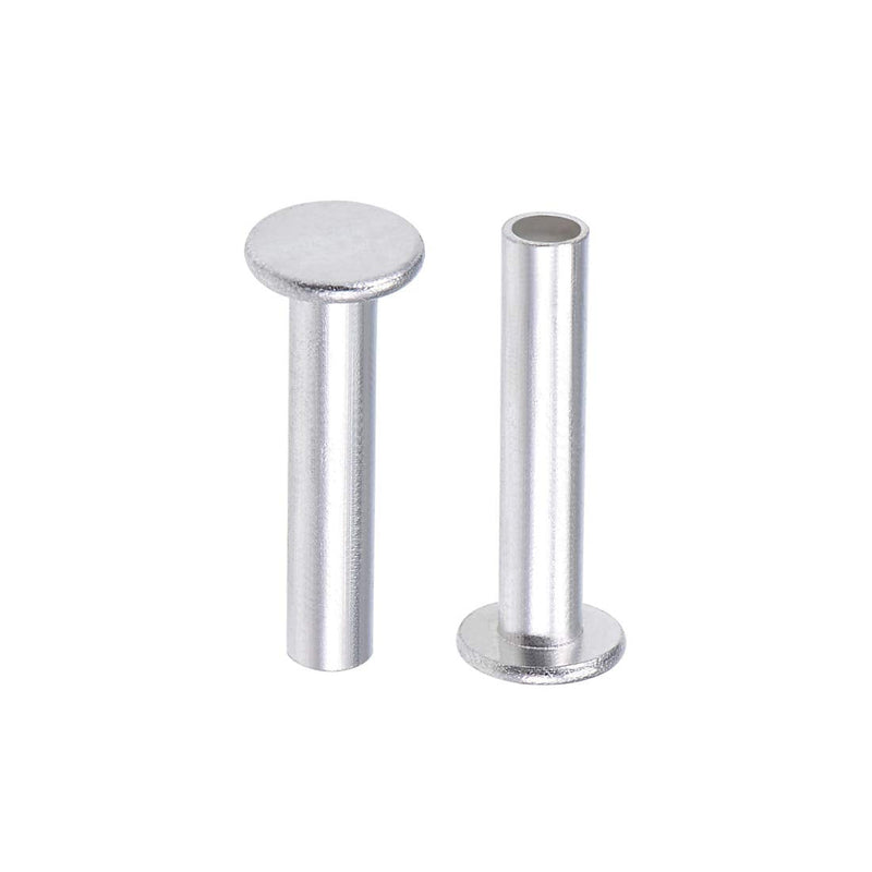 uxcell 50 Pcs 6mm x 30mm Aluminum Flat Head Semi-Tubular Rivets Silver Tone