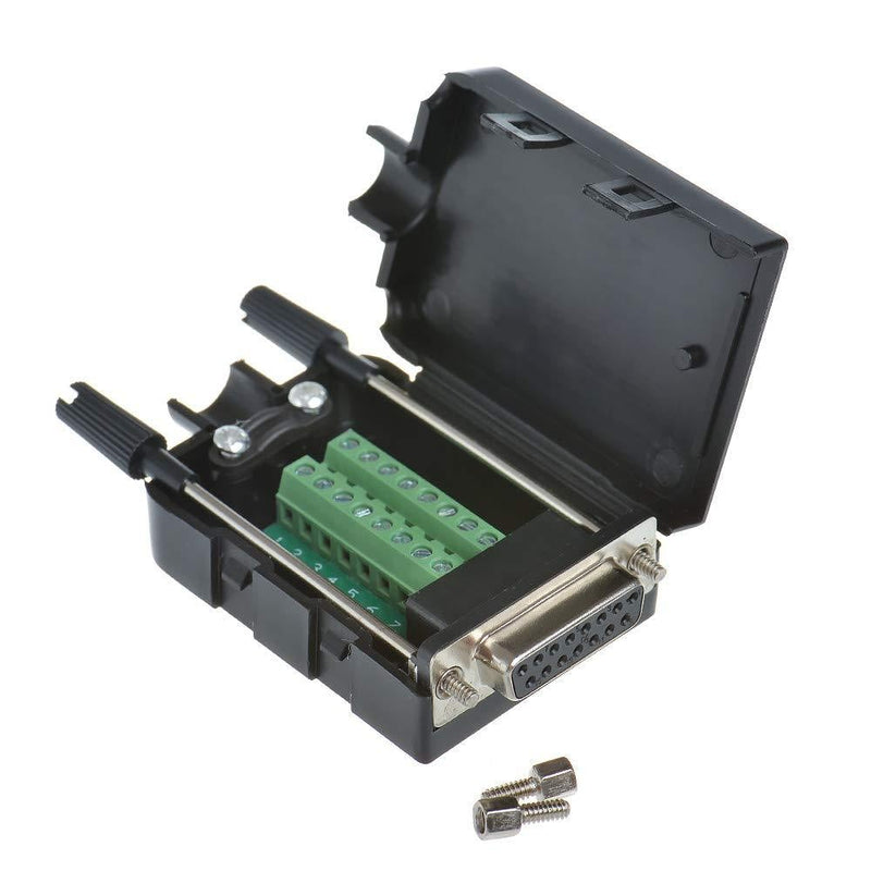 ANMBEST DB15 Solderless Serial to 15-pin Port Terminal Female Adapter Connector Breakout Board with Case Long Bolts Nuts (Female)