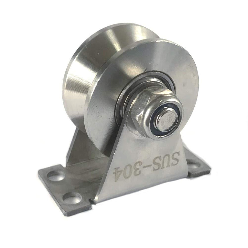 Chiloskit 304 Stainless Steel 2inch Sliding Gate Roller Wheel Bearings V Groove Pulley Wheels for Wheel Track Rail Sliding Sate with Bracket, Loading Capacity 660 lbs (2") 2"