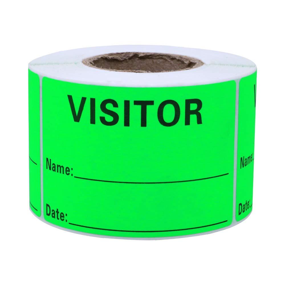 Hybsk Visitor Pass Fluorescent Green Visitor Identification Labels Stickers 300 Labels Per Roll (Fluorescent Green)